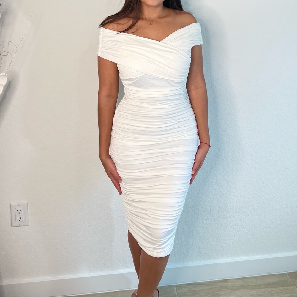 white rushed dress | small , medium, Large available